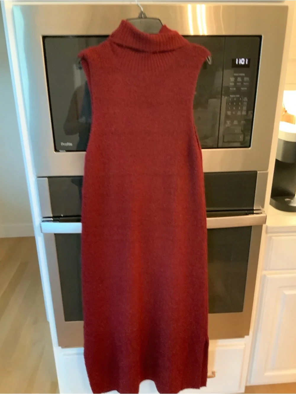 Karen Kane Sleeveless Turtleneck Sweater Midi Dress M Wine Measures for Medium